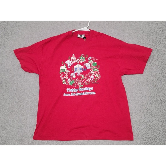 Vintage USPS Happy Holidays Shirt Mens XL Red Postal Service Christmas Lee 90s